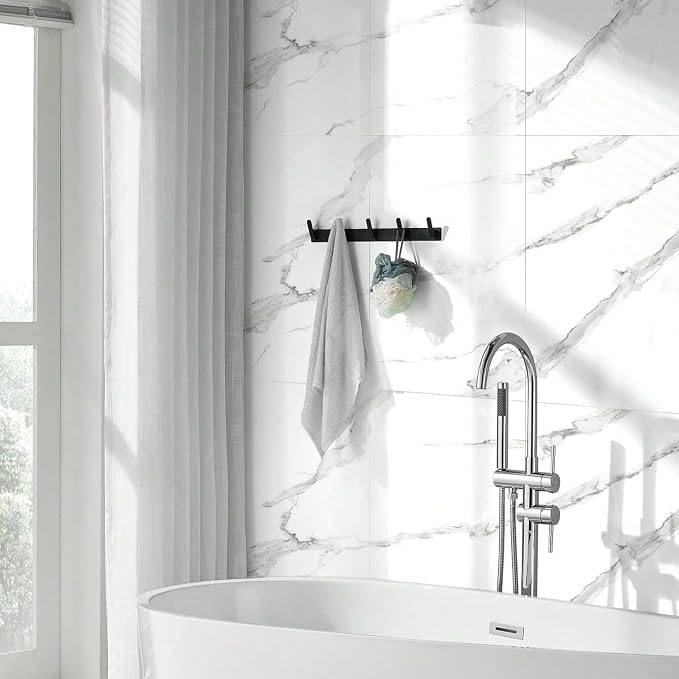 Chejiaye 22pcs Marble Peel and Stick Backsplash Waterproof Washroom Wall Panels, Peel and Stick Tile, PVC Foam Wall Panels for Kitchen,Bathroom,Living Room,White and Grey(Not Real Tile,11.8" x 11.8") - Image 2