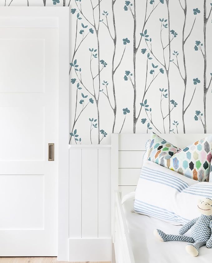 Timeet 16."x393.7"Blue Wallpaper Peel and Stick Wallpaper Leaf Wallpaper Floral Leaf Wallpaper Blue White Contact Paper Removable Wallpaper Self Adhesive Wallpaper Bathroom Wallpaper - Image 2