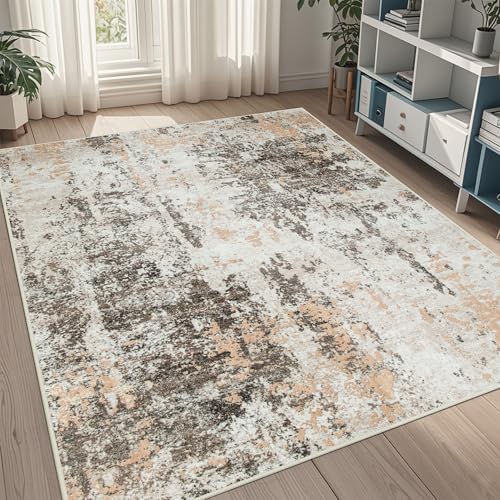 5x7 Area Rugs for Living Room Washable Bedroom Dining Room Brown Beige by Aelenmu
