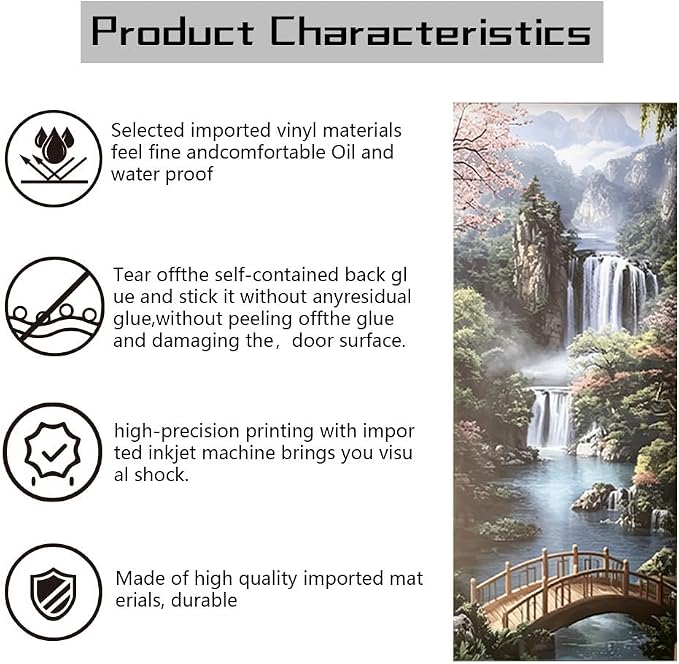 arricraft 2 Pcs Self-Adhesive Door Sticker, 31.5"x78.7" Mountain and Waterfall Pattern Door Murals Stickers PVC Door Removable Wallpaper Decoration for Bedrooms ​Living Room - Image 3