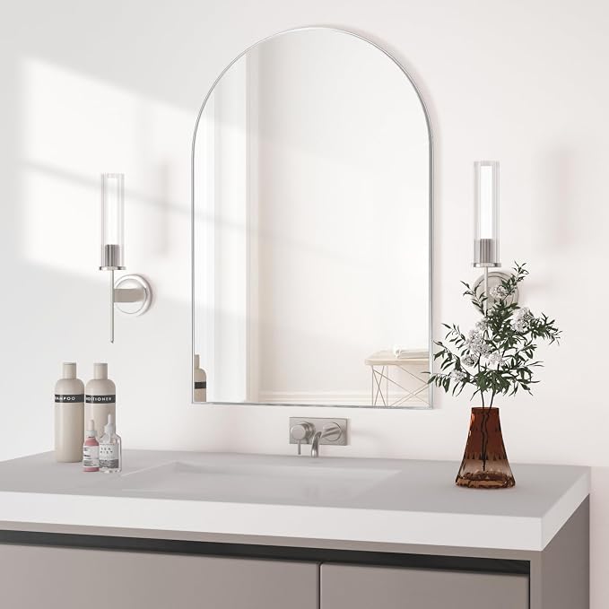 Wall Mounted Mirror, Arched Wall Mirror for Bathroom, 24"x36" Arch Bathroom Mirror with Metal Frame, Silver Vanity Mirror Decor for Mantle, Bedroom, Entryway, Living Room - Image 2
