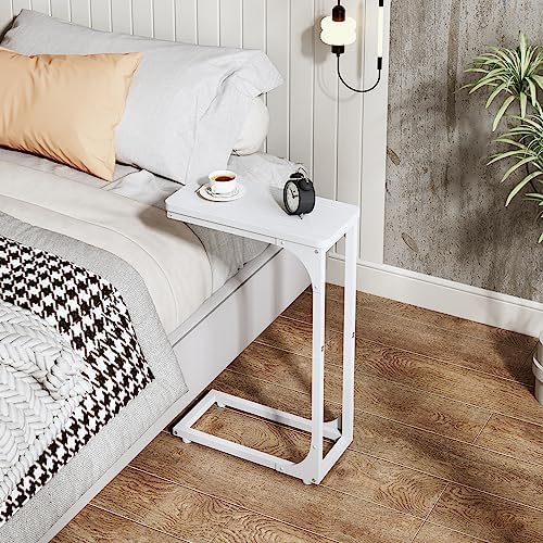 QEEIG Narrow C Shaped Side Table Set of 2 Living Room Sets Slim Couch Tray Tables Skinny Thin Small Modern 7 inch Width, White (017-18WW) - Image 5