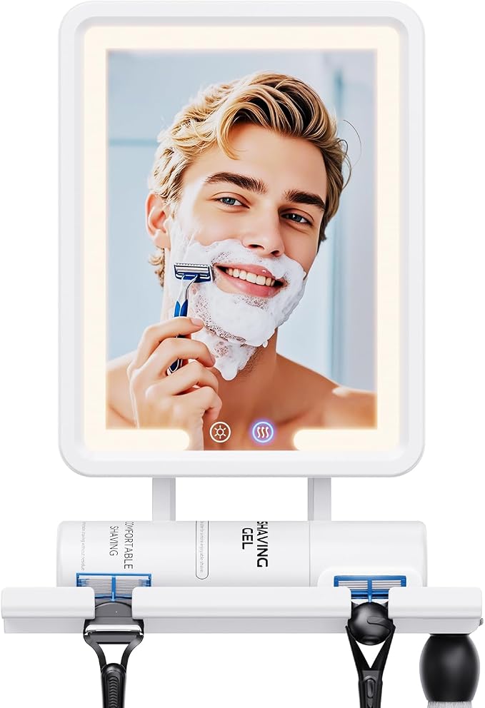 Heated Shower Mirror Fogless for Shaving (Gen 3) - 3 Colors Stepless Dimmable Lights, Anti-Fog Shaving Mirror with Razor Holder, No-Drilling, Removable - White by Unknown