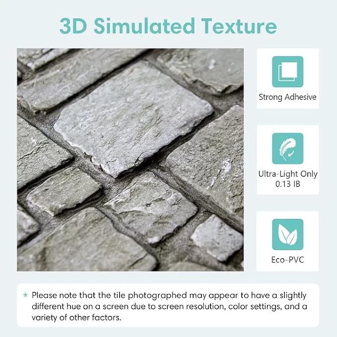 Commomy Faux Stone Peel and Stick Wall Panels | Ultralight Thin PVC Fake Rock Wallpaper DIY Stone Wall Covering Tiles for Kitchen Backsplash,Bedroom (Covers 9.7 sq.ft) - Image 3