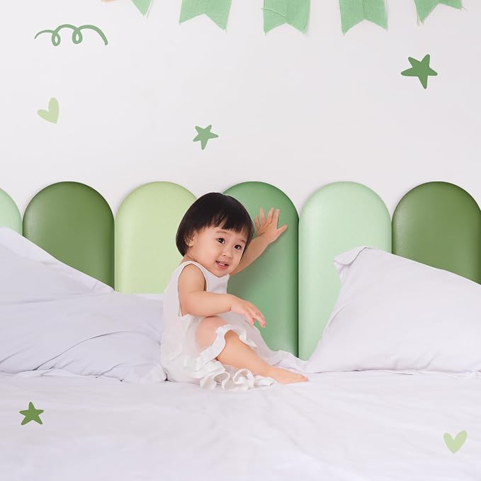Jetec 4 Pcs Kids Wall Padding Panels, 1.18 Inch Thick Foam Wall Protector, 15.75 x 7.87 Inch Soft 3D Sage Green Safety Panels for Nursery & Playroom - Image 2