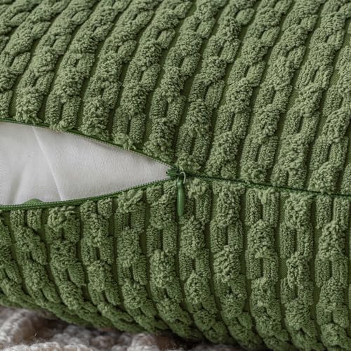 MIULEE Decorative Throw Pillow Covers 16x16 Moss Green Textured Corduroy - Image 3