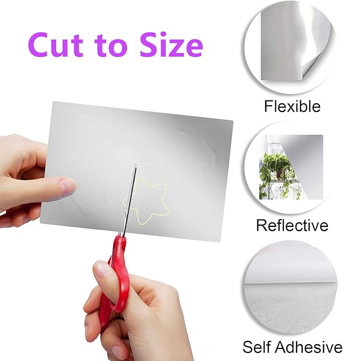 4 Pieces Flexible Cut to Size Mirror Sheet 6" x 9", Self Adhesive Non Glass Mirror Stickers PETG Plastic Mirror - Image 2