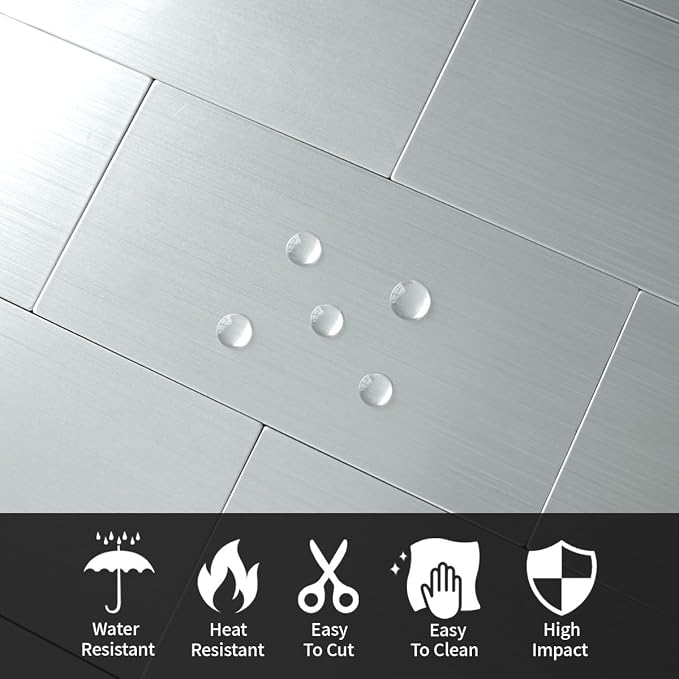 AULIGET 4-Piece Stainless Steel Subway Tile Peel and Stick Backsplash, 3" x 6" Metal Stick on Wall Tiles for Backsplash Kitchen, Bathroom, Laundry Room, Camper, Fireplace - Image 3