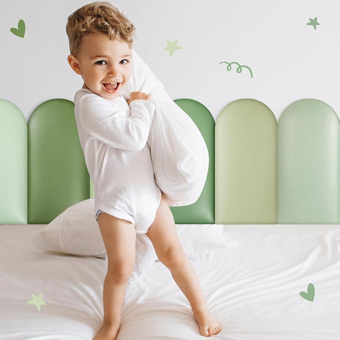 Jetec 6 Pcs Kids Wall Padding Panels, 1.18 Inch Thick Foam Wall Protector, 15.75 x 7.87 Inch Soft 3D Sage Green Safety Panels for Nursery & Playroom - Image 6