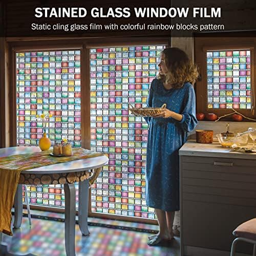 Stained Glass Window Film, Rainbow Tint, Privacy Film, Decorative Stickers for Home Anti UV 11.8 x 118 Inches - Image 2