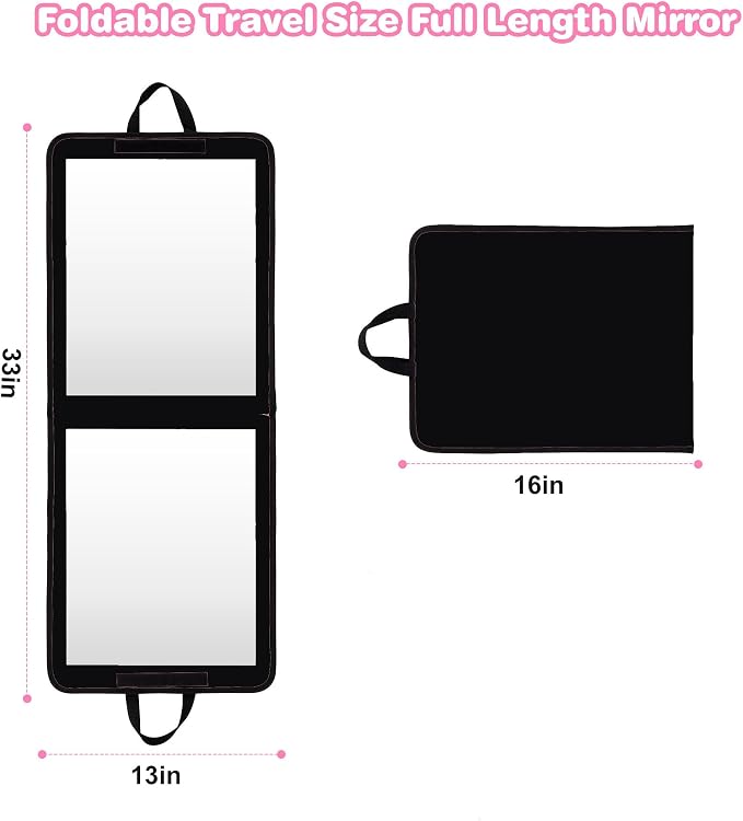 LPHUMEX Foldable Portable Full Length Mirror for Camping, Travel, Dancers, 32x13 Inch, Black, Hanging Folding Mirror for Dance, Full Body Travel Mirror - Image 2