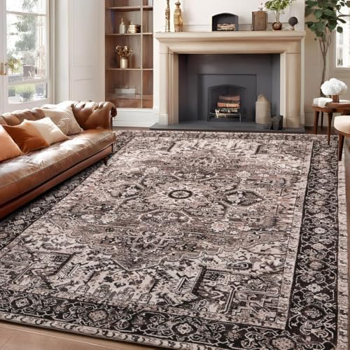 Hanples 5x7 Area Rugs for Living Room, Washable Rug Vintage Floral, Brown - Image 4