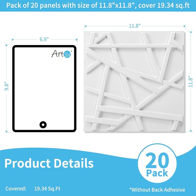 Art3d 20 Pack Decorative 3D Wall Panels, 19 Sq.Feet PVC Interior Wall Décor, 11.8"x11.8", White - Image 2