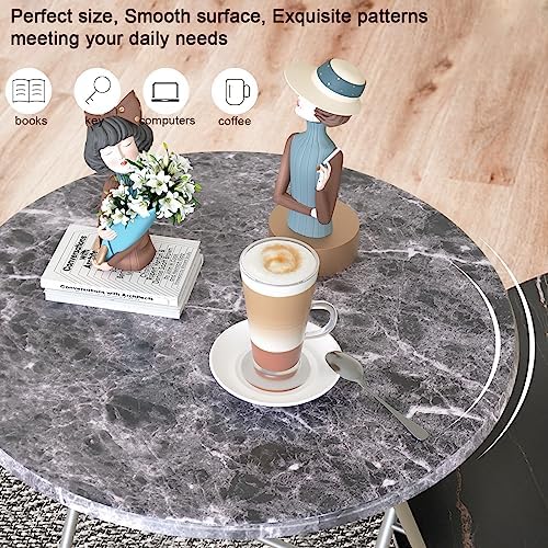 Round Folding TV Tray/TV Trays Dinner Snack Trays Table,Portable Foldable Table Small Sofa Bedside Tables with Light Weight, 17.5 x 17.5 x 26 in(Black Marble) - Image 3