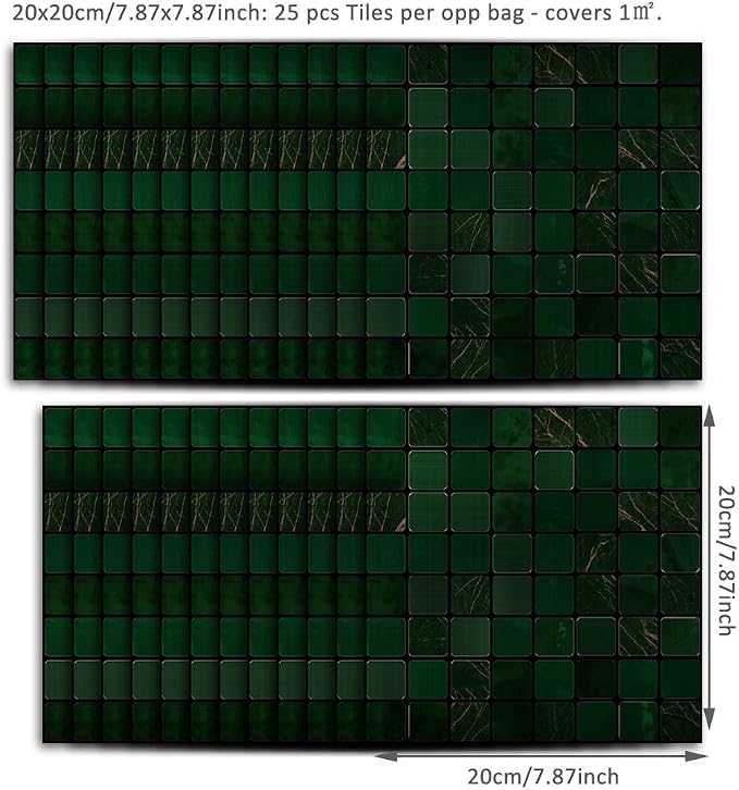 Alwayspon 25 Pcs Brushed Silver Self-Adhesive Tile Transfer, Peel and Stick Tile Decal, Water-Proof Backsplash Wall Tile Sticker for Kitchen Bathroom Decor, Emerald Metallic Mosaic, 8x8inch - Image 5