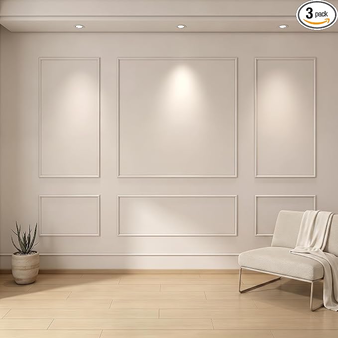 3 Set Peel and Stick Wall Molding Kit,Premade Self Adhesive Wainscoting Panels,Ready to Assemble Accent Molding Trim for Interior Wall Moulding Decor (24 x 54in) by YeeJinHong