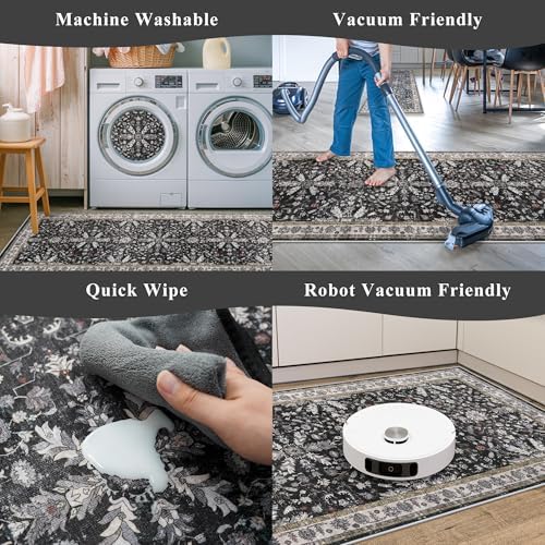 Square Rugs 5x5 Washable for Entryway: Non Slip Indoor Foot Carpet for Living Room, Boho Soft Black 5'x5' Low Pile Neutral Area Rug for Kitchen Dining Room Bathroom (Black, 5x5) - Image 7