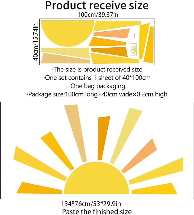 53x29.9 Inch Boho Half Sun Wall Decal Large Wall Decal Sunshine Wall Stickers Vinyl Wall Decals Removable Peel and Stick Wall Stickers for Classroom Nursery Room Playroom Decor - Image 6