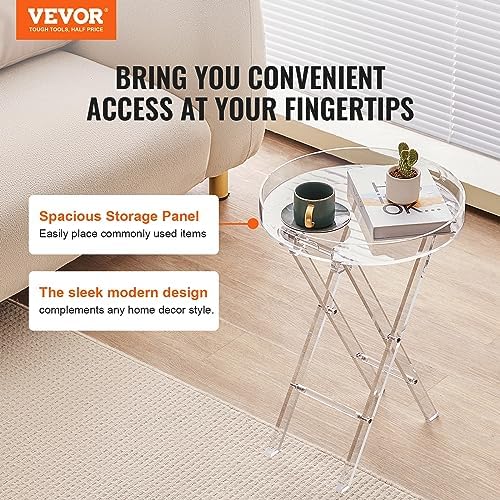 VEVOR Acrylic Folding Tray Table, Acrylic End Table with Folding X Leg, Clear Acrylic Side Table for Coffee, Drink, Food, Snack for Living Room & Bedroom - Image 4