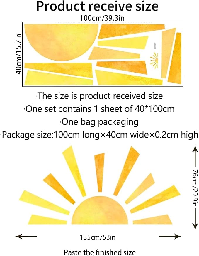 53x29.9 Inch Boho Half Sun Wall Decals Watercolor Sun Murals Modern Wall Decals Vinyl Sun Wall Decals Removable Peel and Stick Wall Stickers for Classroom Living Room Bedroom Playroom Decor - Image 6
