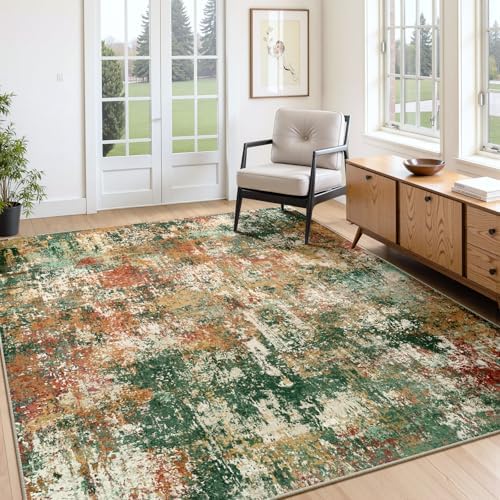 RELEANY Washable 4'x6' Abstract Area Rug for Living Room Green Multi by RELEANY