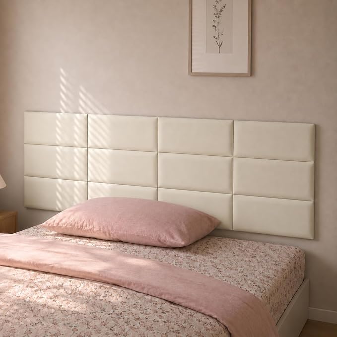 Anti Collision Wall Padding for Kids, Upholstered 3D Wall Panels | 4 Packs 7.8'' x 15.7'' Peel and Stick Headboard, Self Adhesive Wall Pads for Kids, Bedroom, Living Room, Beige White - Image 3