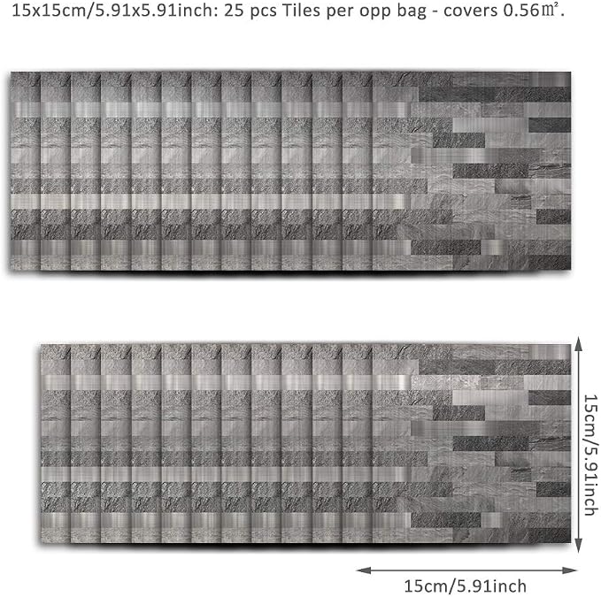 25 Pcs Self-Adhesive Tile Transfer, Peel and Stick Tile Decal, Water-Proof Backsplash Wall Tile Sticker for Kitchen Bathroom Decor, Gray Brick Metal Marble, 6x6inch - Image 6