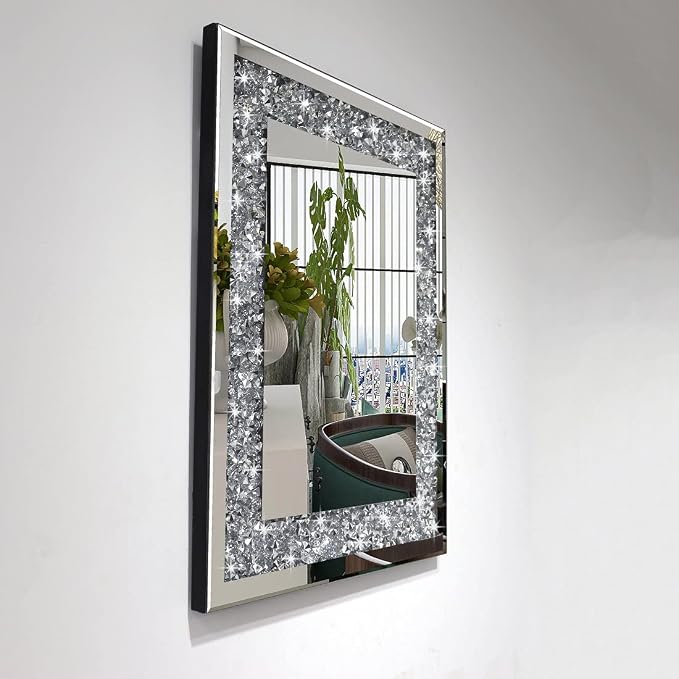 QMDECOR Crushed Diamond Mirror 16x20 Inch Silver Wall Decor - Image 3