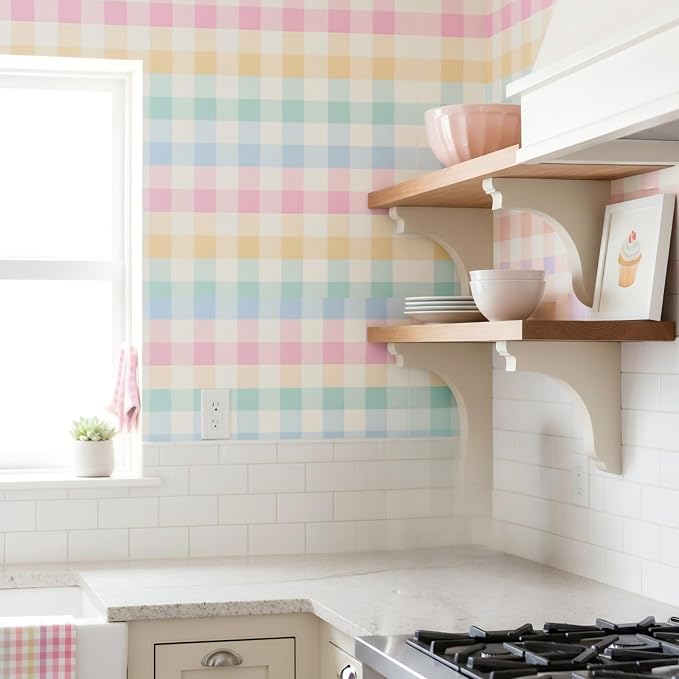 Drydiet Pastel Rainbow Checkered Wallpaper Peel Stick 15.8 x 118.1 | Self Adhesive, Colorful Pastel Design, Easy Apply Remove,Wall Sticker for Home Locker Dorm Classroom Living Room Decor - Image 5
