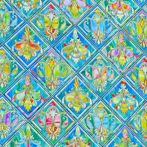 Beautyhero 320 Window Privacy Film, Faux Stained Glass Window Film Heat Blocking 99% Anti UV, Removable 3D Colorful Decorative Caschew Glass Covering,16.9"*118.1" by Beautyhero