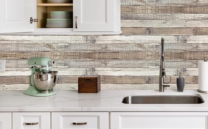 Yun-aeon Natural Wood-Grey Contact Paper Peel and Stick Wallpaper | 17.3"x 80"Self Adhesive Removable Vintage Faux Wood Wall Paper Plank Shelf Home Decoration Kitchen Counter Cover - Image 7