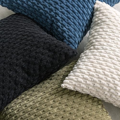 Set of 4 Black Decorative Throw Pillow Covers 22x22 Inch Corduroy Pillow Covers for Bed Couch Sofa Living Room Soft Square Cushion Cases - Image 7