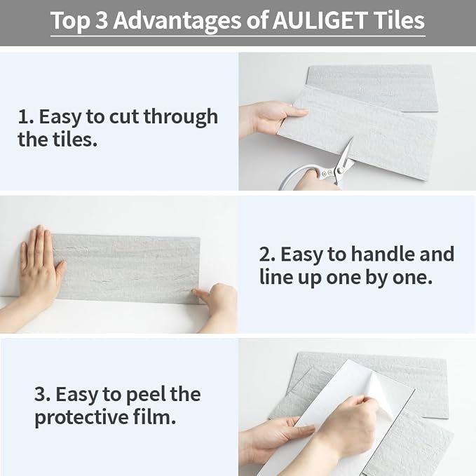 AULIGET 20-Piece Light Shale Peel and Stick Backsplash Wall Tiles, 6" x 12" PVC Faux Stone Stick on Tile for Backsplash Kitchen, Bathroom, Laundry Room, Camper, Fireplace - Image 8