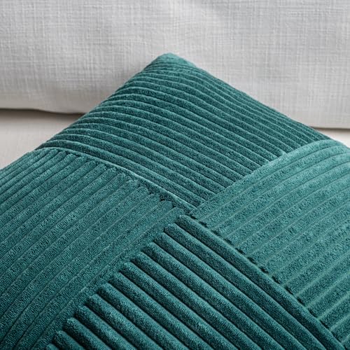 Fancy Homi Set of 2 Teal Boho Long Lumbar Body Decorative Throw Pillow Cover 14x36 Inch for Bed Couch Bedroom Bench, Soft Patchwork Corduroy Textured Pillow Case, Rustic Farmhouse Room Décor - Image 3
