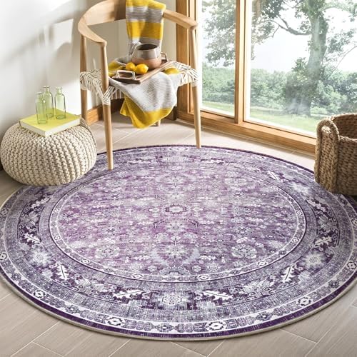 OPPODREAM Vintage Purple Area Rugs 5' Round, Washable Rug for Living Room by OPPODREAM
