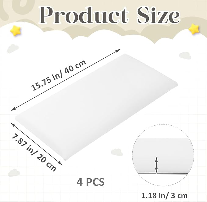 Hahafelt 4 Pack Wall Padding for Playroom Peel and Stick Headboard 15.75" x 7.87" x 1.18" 3D Anti Collision Upholstered Wall Panels Self Adhesive Headboard Panel for Protection (White Colors) - Image 2