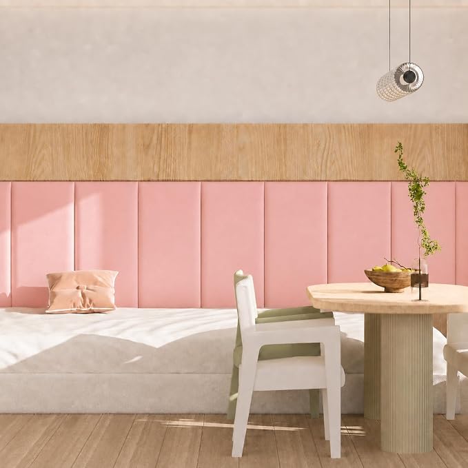 Anti Collision Wall Padding for Kids, Upholstered 3D Wall Panels | 4 Packs 7.8'' x 15.7'' Peel and Stick Headboard, Self Adhesive Wall Pads for Kids, Bedroom, Living Room, Pink - Image 6