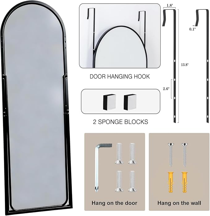 Dewfig 50"x 16" Full Length Door Mirror with Stand, Full Body Mirror, Black - Image 3