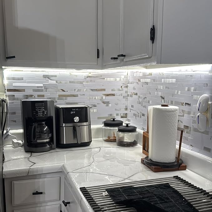 Yipscazo 5 Sheets Peel and Stick Stone Metal Tile Backsplash, Stick on Tiles for Backsplash Kitchen, Bathroom, Laundry Room, Camper, Fireplace (12'' X 12'', Polished Marble) - Image 5