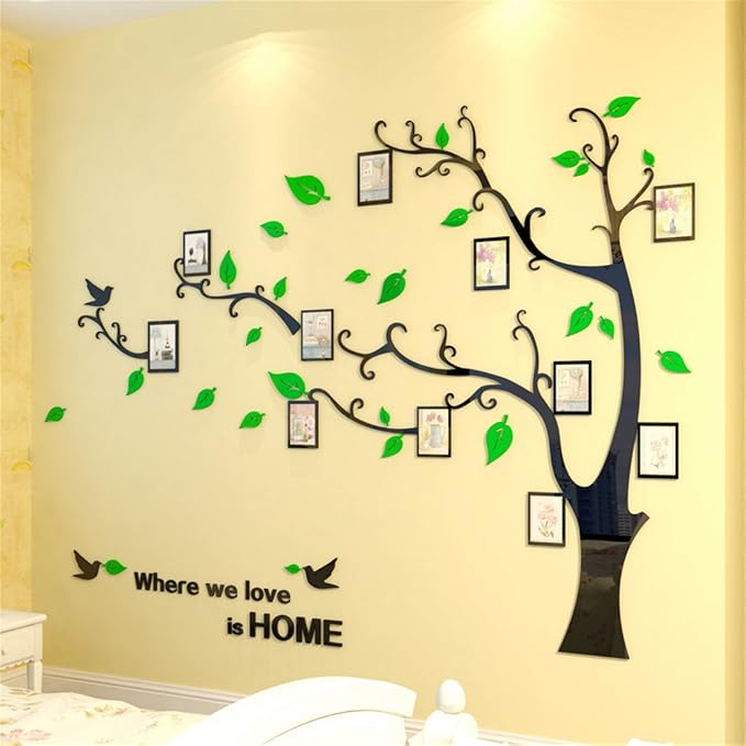 3D Tree Wall Stickers - DIY Photo Frame Tree Wall Decal Family Photo Frame Sticker Murals Wall Decor Living Room Bedroom TV Background Home Decorations (L:91 * 69in,Green Left) - Image 9