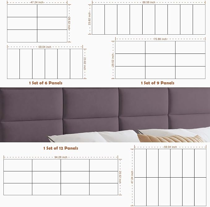 IFNOW Wall Mounted Headboard, Peel and Stick Panels, Dark Purple, King | Upholstered 3D Soundproof Acoustic Panels, Reusable and Removable, Padded Leather Bed Headboard, 12 Panels, 9.84" x 23.62" - Image 6