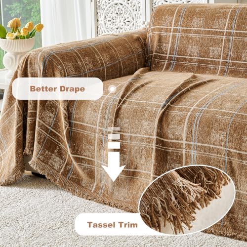 Couch Cover for Dogs Washable Sofa Cover, Sectional Couch Covers, Sofa Covers for 2 Cushion Couch, Non Slip Stripe Sofa Slipcovers Furniture Protector (Brown Checkered 71x102) - Image 4