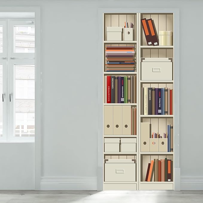 artfanke 3D Bookshelf Door Stickers Peel and Stick33.5 x84.6 - Self-Adhesive Door Murals Wallpaper - Waterproof Wall Decal for Living Room Bedroom Decor (2 Sheets/Set) - Image 3