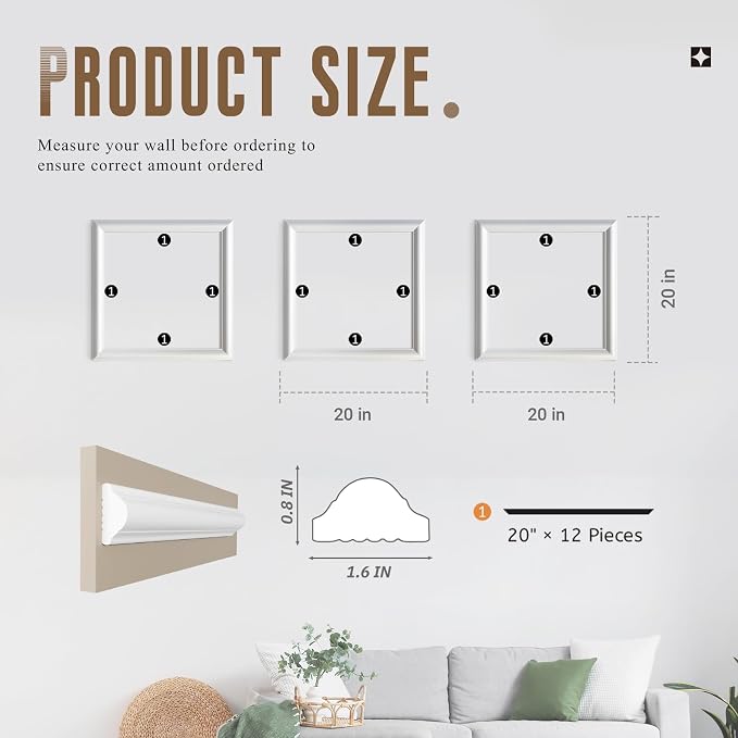 Peel and Stick Wall Molding Kit, Accent Wall Panels for Interior Wall Decor with Double-Sided Tape, 3 Set Pre-Cut PS Wainscoting Panels (20 * 20 in) - Image 2