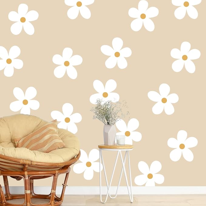TaoBary 12 Sheet Daisy Wall Sticker Decal for Room Decor Flower Wall Decal | Big Flower Wall Sticker, Large Floral Decal, Daisy Bedroom Decor, White, Removable Peel and Stick, Nursery Home Wall Decor - Image 3