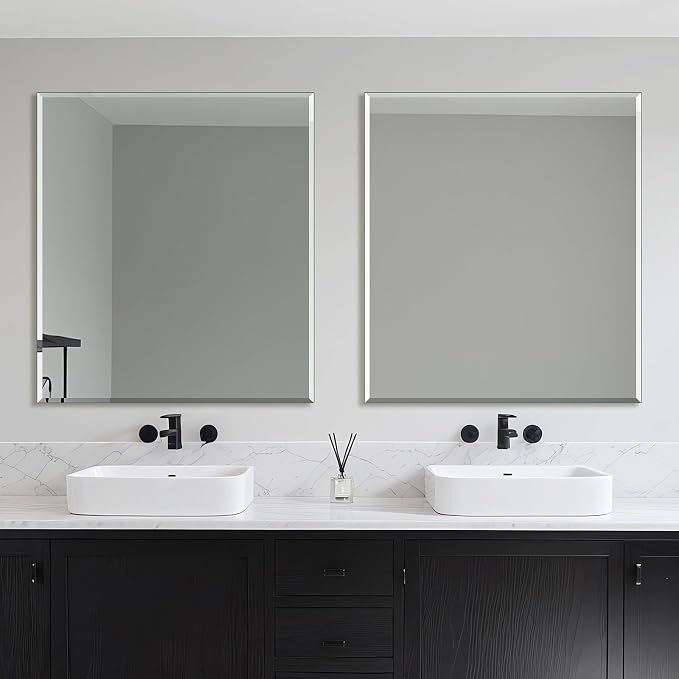 Frameless Wall Mirror 40” x 36“ Bathroom Mirror for Over Sink Beveled Edge - Image 3