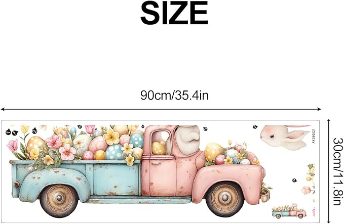 ANNA QUEEN Easter Bunny Truck Wall Decals Peel and Stick Vintage Easter Rabbit Truck Wall Stickers Removable Vinyl Easter Egg Wall Decor for Nursery Kids Room Spring Holiday Wall Art - Image 2
