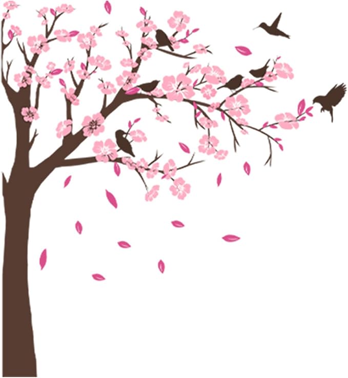 Pink Flower Tree Wall Stickers, Removable DIY Romantic Peach Blossom Tree Wall Murals Peel and Stick 3D Wall Art Stickers Murals Home Decor for Gilrs Bedroom Nursery Rooms Living Room by BWCXXZH