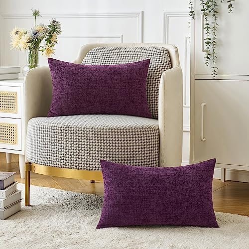 MIULEE Soft Chenille Lumbar Throw Pillow Covers Plum Purple 12x20 Inch - Image 5