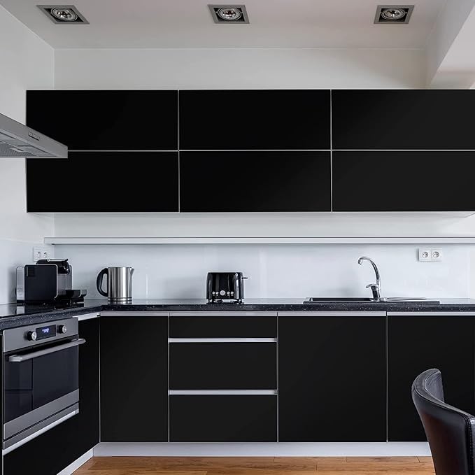 practicalWs 15.7inch x 984.2inch Black Wallpaper Solid Color Contact Paper | Peel and Stick Removeable Wallpaper for Bathroom Office Easy to Apply and Clean - Image 7